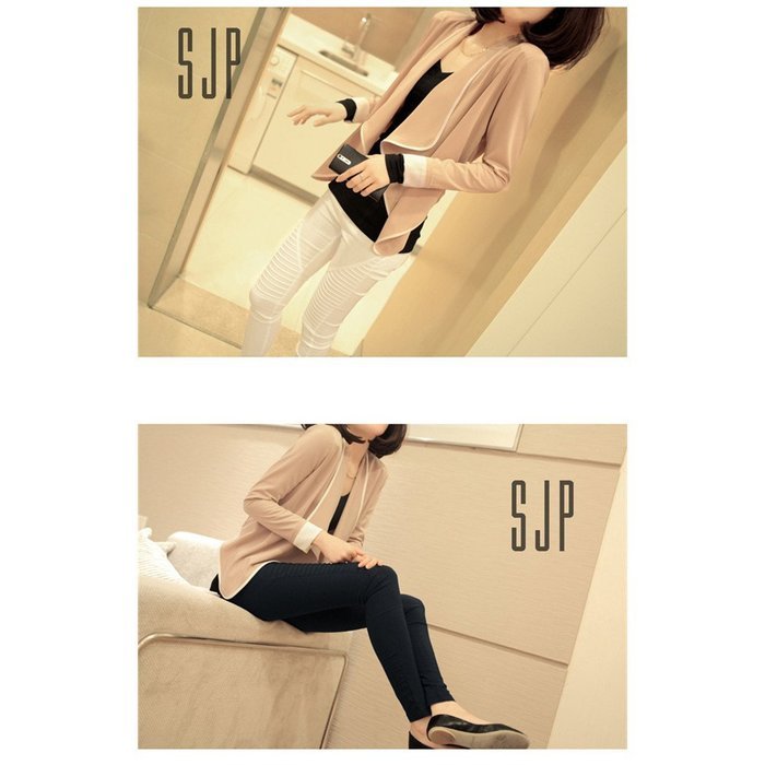 Evtech(tm) Women's Fashion Style Casual Suit Long-sleeved Short Jacket Slim Loose Cardigan Coat - Black with Apricot... N3