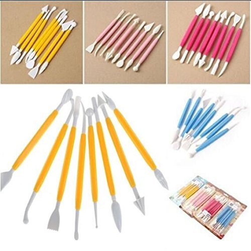 Drhob 8Pcs 16 Patterns Fondant Cake Decorating Flower Sugar Craft Modelling Tools Clay（ Color：Random）