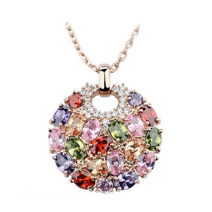 Morenitor[TM]Jewelry Necklace Rose Gold Plated Shinning Multi Color AAA Cubic Zirconia Inlaid Circle Pendant Necklace.