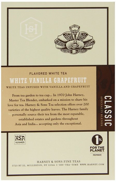 Harney & Sons White Tea, Vanilla Grapefruit, 20 Sachets (Pack of 6) N2