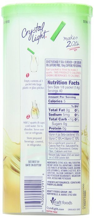 Crystal Light Green Tea Peach Mango Drink Mix (Makes 10-Quarts), 1.85 Ounce Canisters (Pack of 12) N76