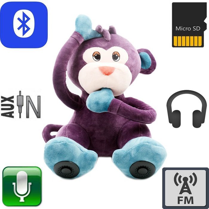 12 Inches Multifunction Monkey Plush Toy Bluetooth Wireless Micro SD Memory Card Stereo Speaker w/ FM Radio Microphone... N7