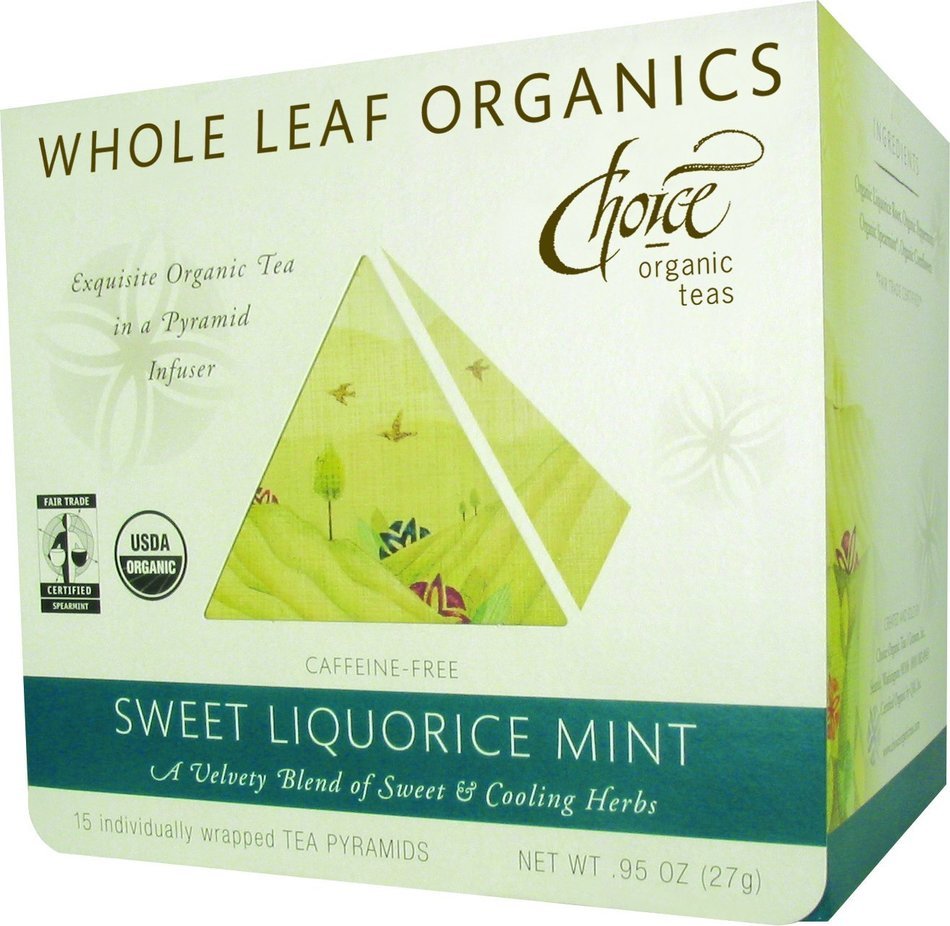 Choice Organic Whole Leaf Organics Sweet Liquorice Mint Tea Pyramids, 15-Count, 0.95-Ounce Boxes (Pack of 3) N13