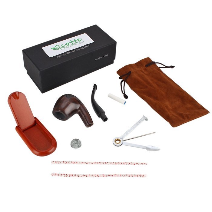 Scotte(TM) Handcraft ebony tobacco pipe Carve patterns filter smoking pipe with several accessories