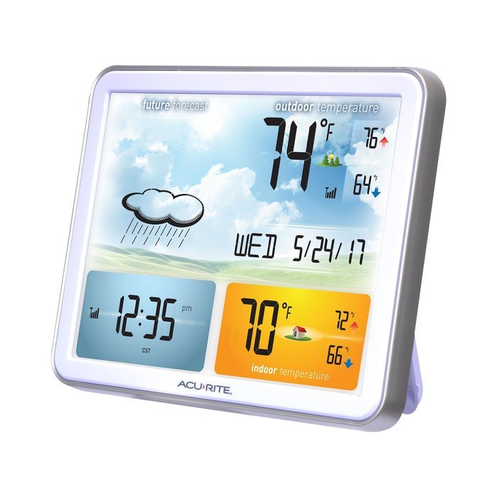 AcuRite 75077 Weather Forecaster with Jumbo Display, Remote Sensor and Atomic Clock N6