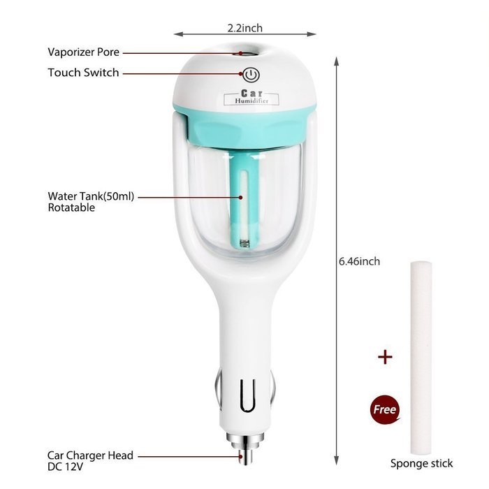 Megadream Mini Auto Portable Travel Cool Mist Car Charger Port Ultrasonic Humidifier 180 Rotation Essential Oils... N6