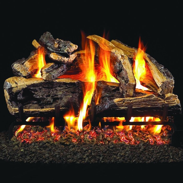 Peterson Real Fyre 24-inch Charred Rugged Split Oak Log Set With Vented Propane Ansi Certified G46 Burner - Variable...