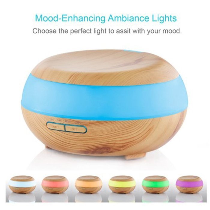 Dirky 300ml Wood Aroma Essential Oil Diffuser Whisper Quiet Cool Mist Humidifier With 7Color LED Lights Change... N3