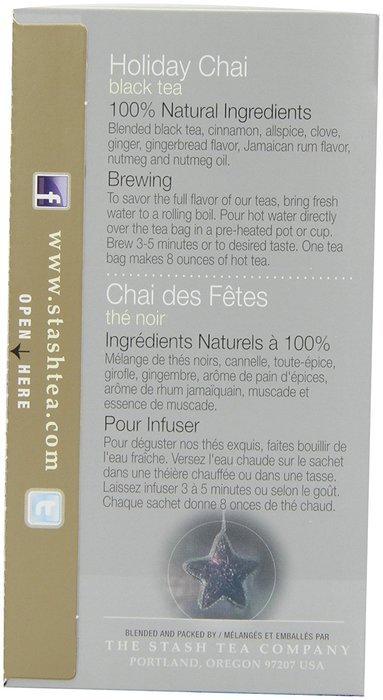 Stash Tea Holiday Chai Tea, 18 Count Tea Bags in Foil (Pack of 6) N6