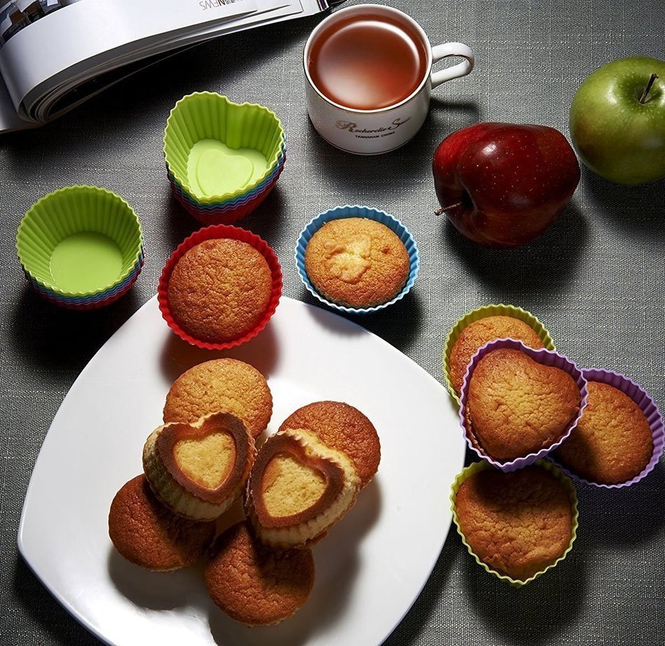 36 Pcs Reusable Silicone Baking Cups, Cupcake Liners, Muffin Cups, 6 Shapes with 6 Colors, Non-Stick, Heat Resistant... N2