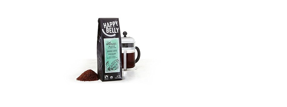 Happy Belly House Blend Organic Fairtrade Coffee, Medium Dark Roast, Ground, 12 ounce N3