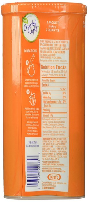 Crystal Light Green Tea Peach Mango Drink Mix (Makes 10-Quarts), 1.85 Ounce Canisters (Pack of 12) N81