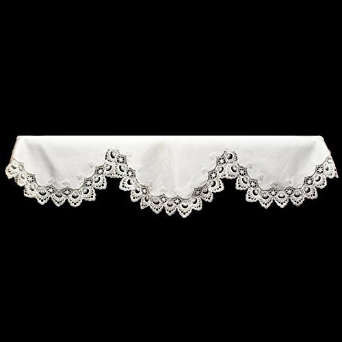 19" X 90" Wide Fireplace Mantel Scarf with White Peacock Lace on White