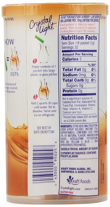 Crystal Light Green Tea Peach Mango Drink Mix (Makes 10-Quarts), 1.85 Ounce Canisters (Pack of 12) N90
