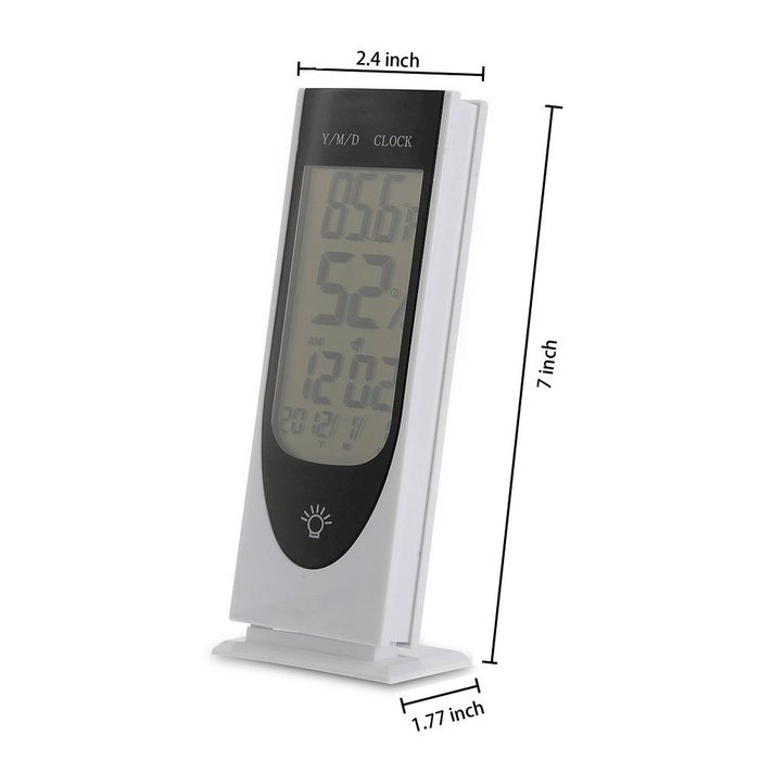 Momoday Luminous Digital LCD Hygrometer Humidity Thermometer Temperature Meter Clock(White)