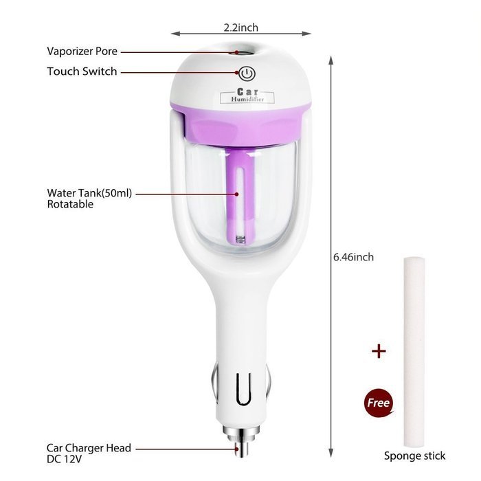 Megadream Mini Auto Portable Travel Cool Mist Car Charger Port Ultrasonic Humidifier 180 Rotation Essential Oils... N11