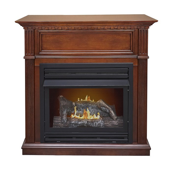 Pleasant Hearth VFF-PH26D Cherry Intermediate Vent-Free Dual Fuel Gas Fireplace with Wall Corner Combo
