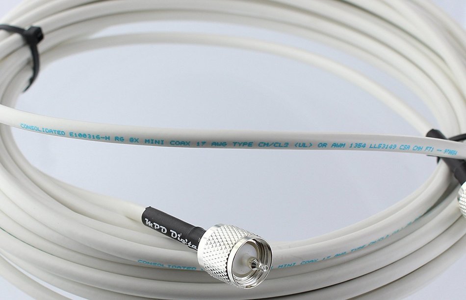 MPD Digital RG8x-W-PL259-65ft VHF Antenna Cable RF CB & AIS Mini-8 Coaxial Jumper Silver Teflon PL-259 65'