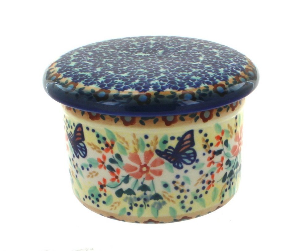 Polish Pottery Blue Butterfly French Butter Dish