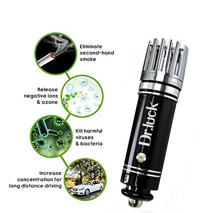 Dr.Luck Car Air Purifier Ionizer with Home/Office 12V Electricity Adapter. Removes Cigarette Smoke, unbearable... N5