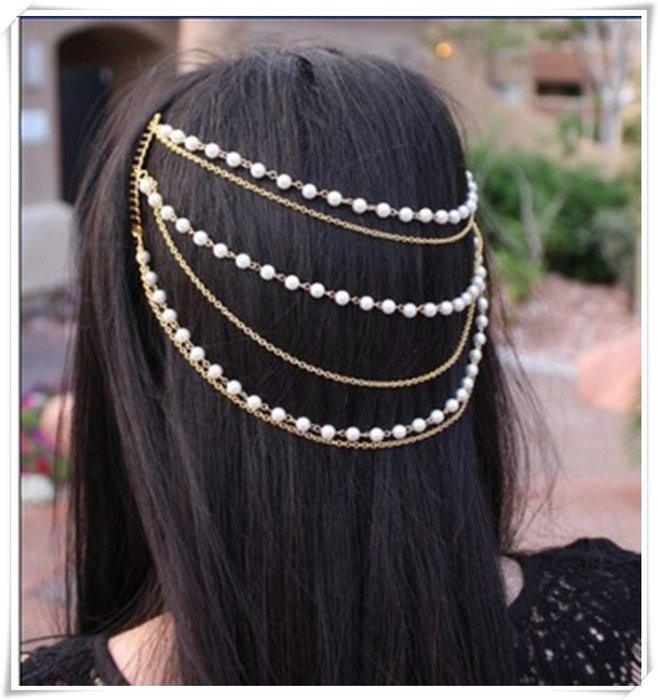 Hair accessories Multilayer pearl tassel hair band head wear