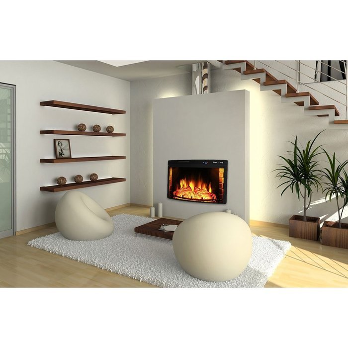 Elite Flame 28 Inch Curved Ventless Electric Space Heater Built-in Recessed Firebox Fireplace Insert