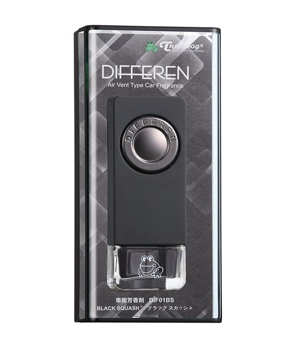 Treefrog Differen Luxury Fragrance Vent Clip Car Air Freshener Scent, Squash, Black