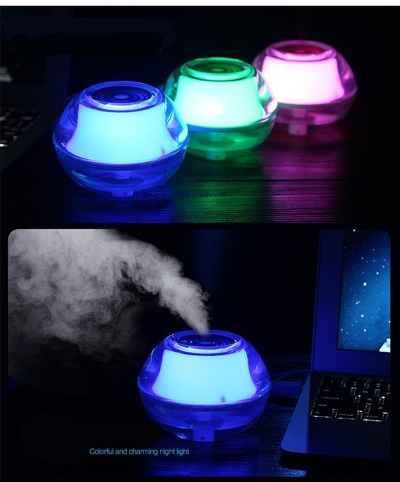 Portable Cool Air Humidifier with USB Cable - It's Also a Cute Crystal Night Light - Small Mini Portable Lightweight... N3