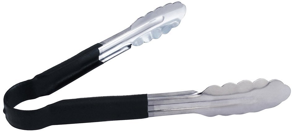 New Star Foodservice 35841 Stainless Steel Vinyl Coated Utility Spring Tong, 9-Inch, Black, Set of 12
