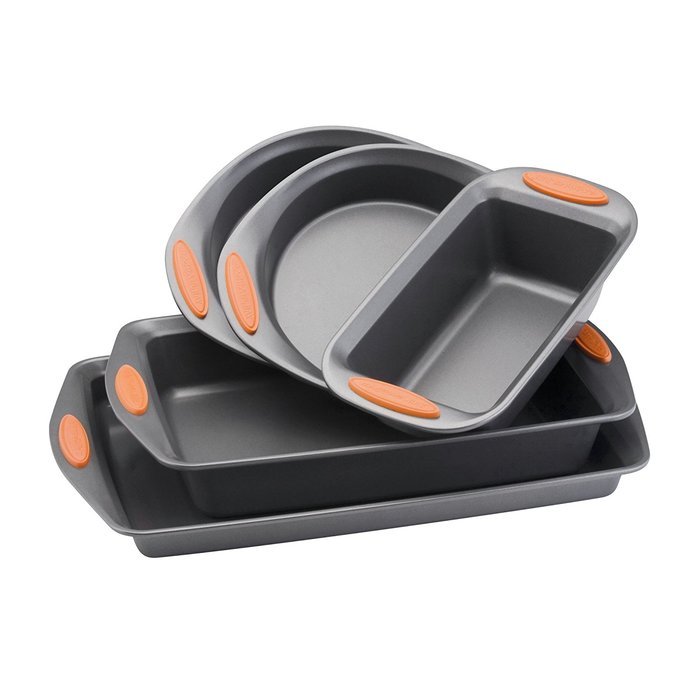 Nonstick Bakeware 5-Piece Oven Lovin' Bakeware Set, Gray with Orange Handles, Steel