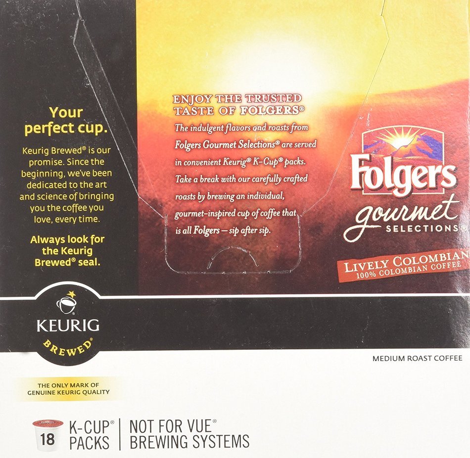 Folgers Gormet Selections K-Cup Lively Columbian Medium Roast 18 Count N2