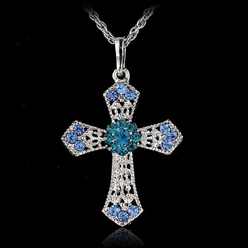 Silver Rhinestone CROSS With Sweater Chain Crystal Pendant Necklace Xmas Gifts