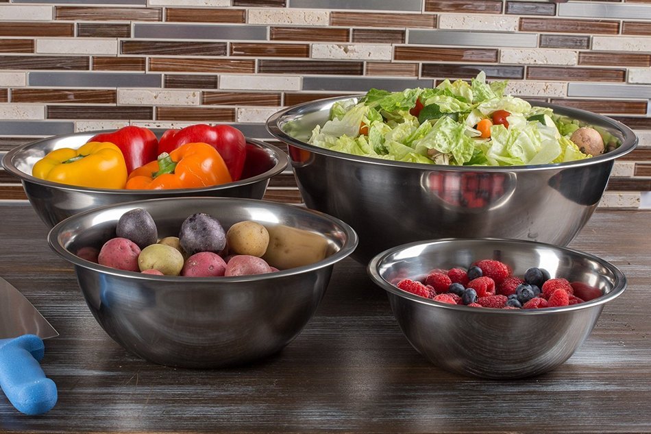 ChefLand Set of 6 Standard Weight Mixing Bowls, Stainless Steel, Mirror Finish, 0.75, 1.5, 3, 4, 5, and 8 Qt.... N2