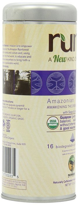 RUNA Amazonian Awakening the Dreamer Guayusa Tea Tin, Sage and Lavendar, 16-Count Biodegradable Pyramid Infusers