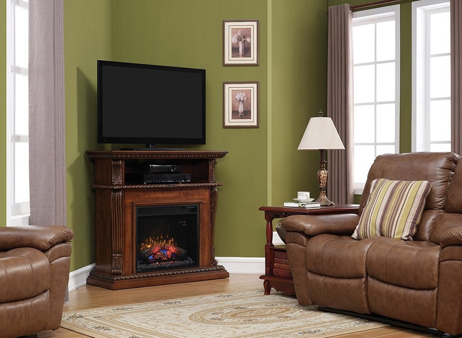 ClassicFlame 23DE1447-W502 Corinth Wall or Corner TV Stand for TVs up to 47", Burnished Walnut (Electric Fireplace...