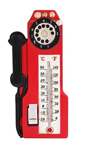 7 Inch Red Old Style Telephone Wall Thermometer Statue Figurine