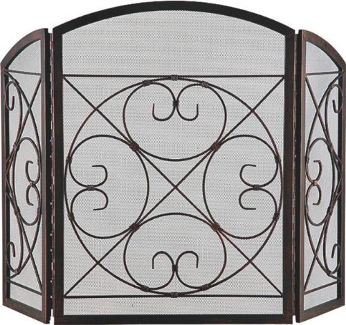 HOMEBASIX CPO90502AC3L 3-Panel Fire Screen, Antique Bronze Finish