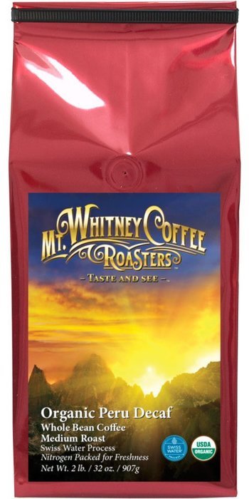 Mt. Whitney Coffee Roasters Organic Peru Swiss Water Process Decaf Medium Roast Coffee, Whole Bean, 2 Pound N2