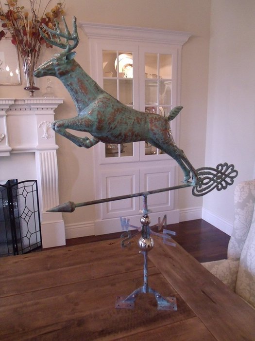 XLARGE Handcrafted 3 Dimensional Jumping Deer Weathervane Copper Patina Finish N2