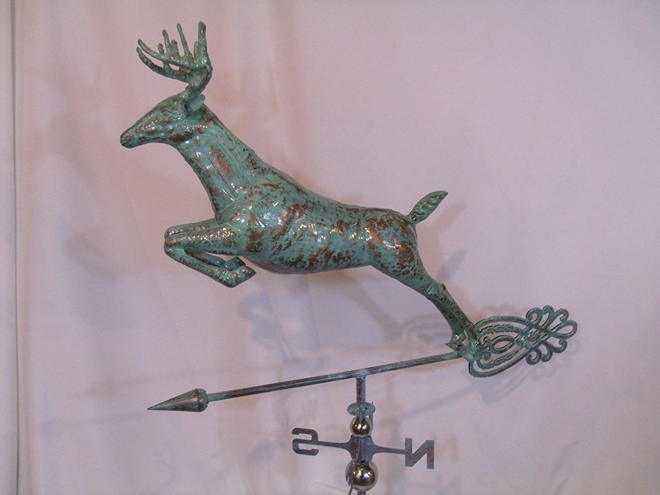 XLARGE Handcrafted 3 Dimensional Jumping Deer Weathervane Copper Patina Finish N3