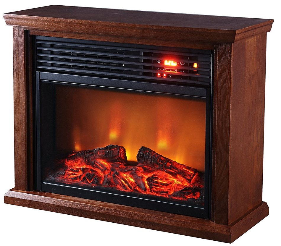Green Peak Large Room Infrared Quartz Fireplace in Burnished Oak Finish w/Remote