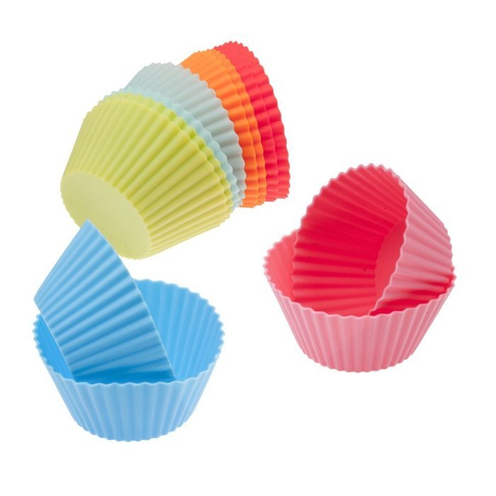 Great Value Set of 12pcs Reusable Non Sticking Soft Silicone Cup Cakes / Muffins Baking Cases / Forms / Cups /... N3