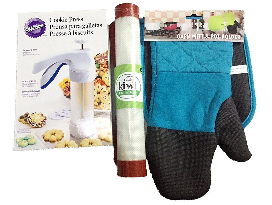 Wilton Cookie Press Set with Silicone Baking Mat & Silicone Glove 3pc Set N4