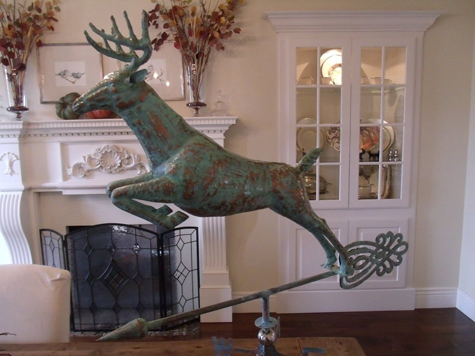 XLARGE Handcrafted 3 Dimensional Jumping Deer Weathervane Copper Patina Finish N4