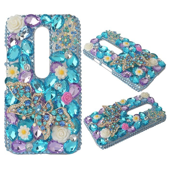 Spritech(TM) Bling Clear Phone Case For Motorola Moto G3/Moto G (3rd Gen),3D Handmade Blue Crystal Butterfly Small... N37