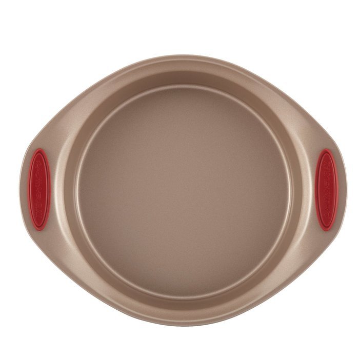 Rachael Ray 10-Piece Cucina Nonstick Bakeware Set, Latte Brown with Cranberry Red Handle N8