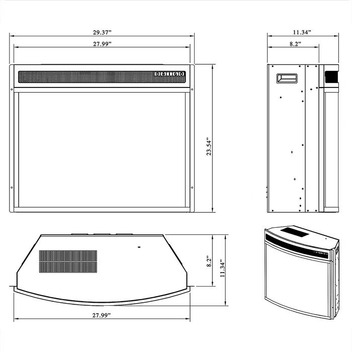 AKDY 28" Curve Glass Freestanding Bedroom 3D Flame Effect 1400W 5200BTU Adjustable Electric Fireplace Heater N5