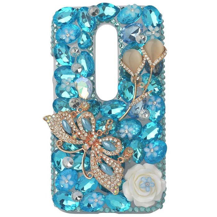 Spritech(TM) Bling Clear Phone Case For Motorola Moto G3/Moto G (3rd Gen),3D Handmade Blue Crystal Butterfly Small... N60