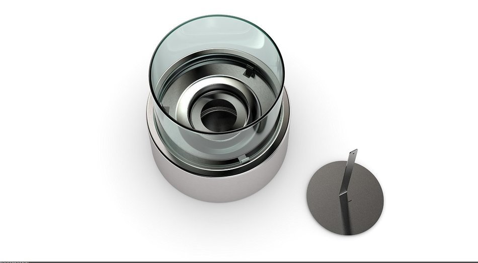 Fire Desire's Orbe Fireplace - Round Shape for Table Top, Stainless Steel Finish, Tempered Glass, Both Indoor... N3