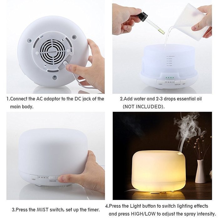 Naturalise 500 ml Aromatherapy Essential Oil Diffuser Ultrasonic Air Aroma Humidifier Ionizer 7 Color Light Waterless... N4